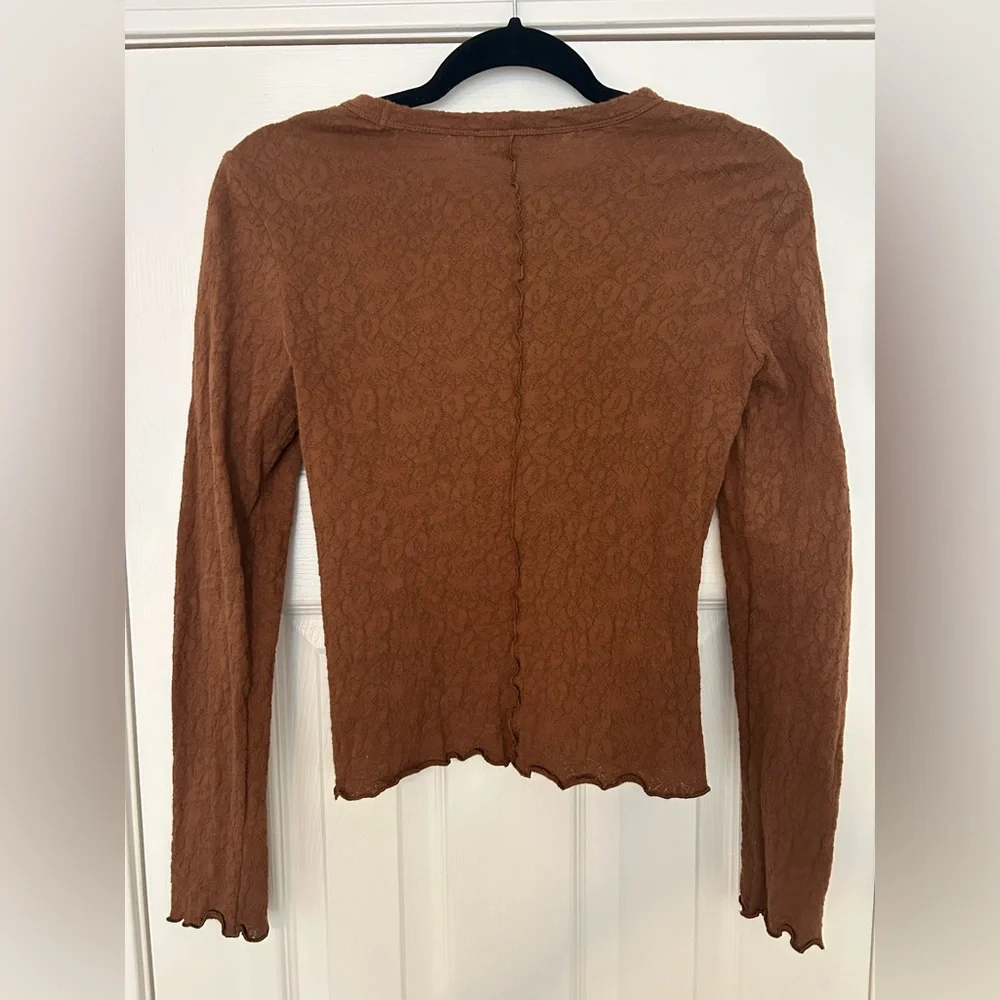 Rag & Bone | Gemma Jacquard Long Sleeve Brown Top - Picture 6 of 7